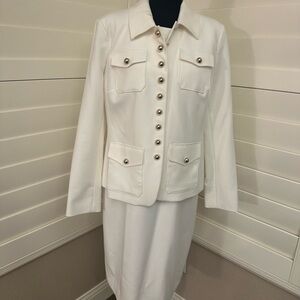 Two piece dress set . Tailored white dress with matching blazer.